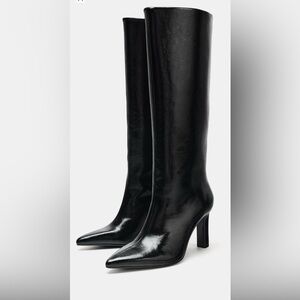 Zara wide heel patent effect boots